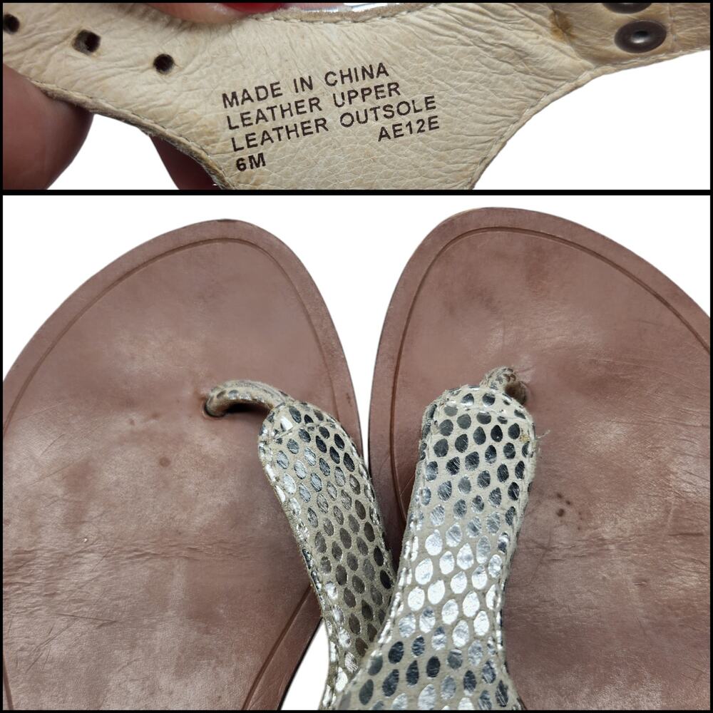 Michael Kors Shoes Womens 6 Silver Metallic Shiny Sandals Thong Ankle Strap - Picture 11 of 12